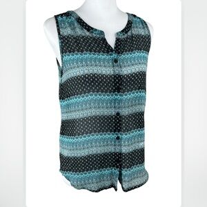 American Eagle Outfitters Black and Blue Patterned Blouse